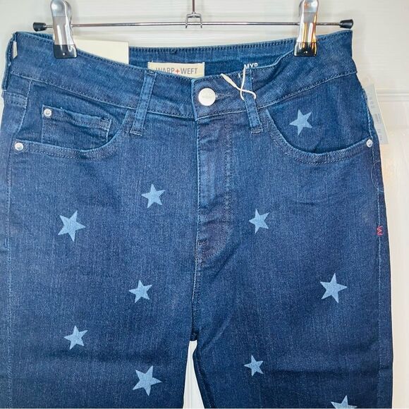 Warp + Weft MPX Milan High Rise Skinny Jeans Star Patterned Dark Blue 28 NWT - Picture 5 of 11